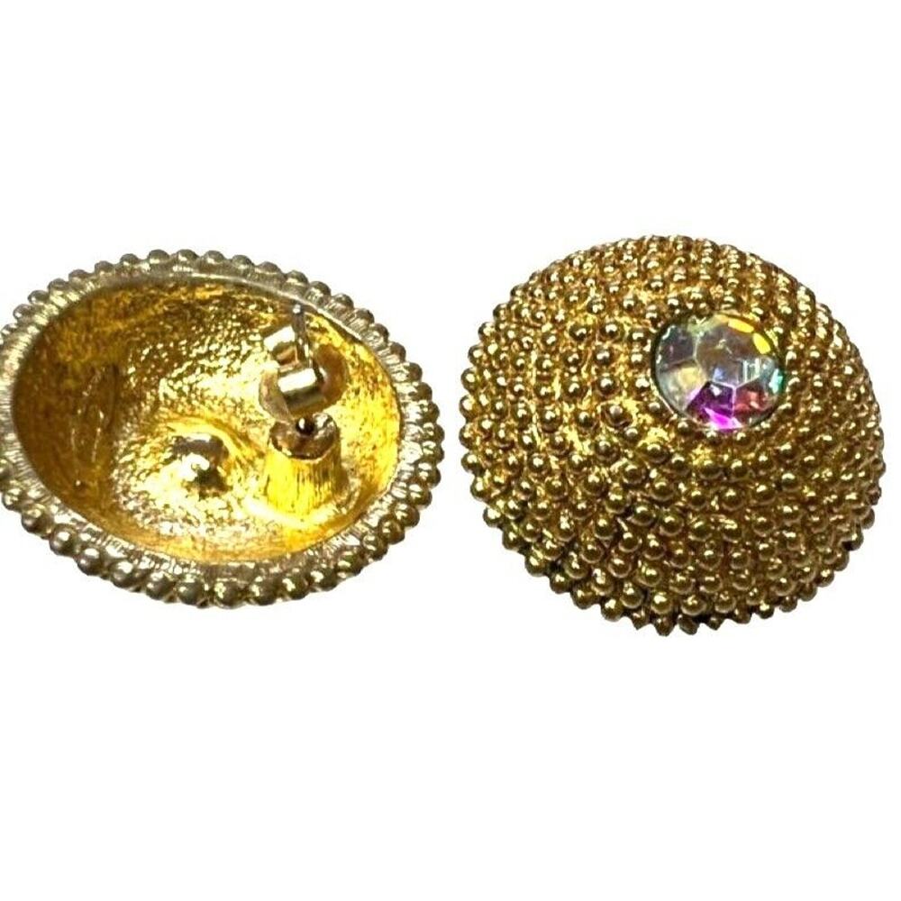 Vintage Avon Womens Earrings Dome Shaped Jewel Embellished Gold Tone